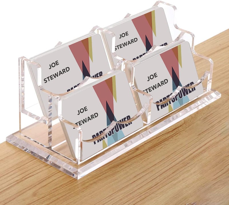 Acrylic Business Card Holder for Desk, Horizontal Clear Business Name Card Display Stand, Desk Accessory Business Name Card Organizer (Horizontal, 4-Slot)